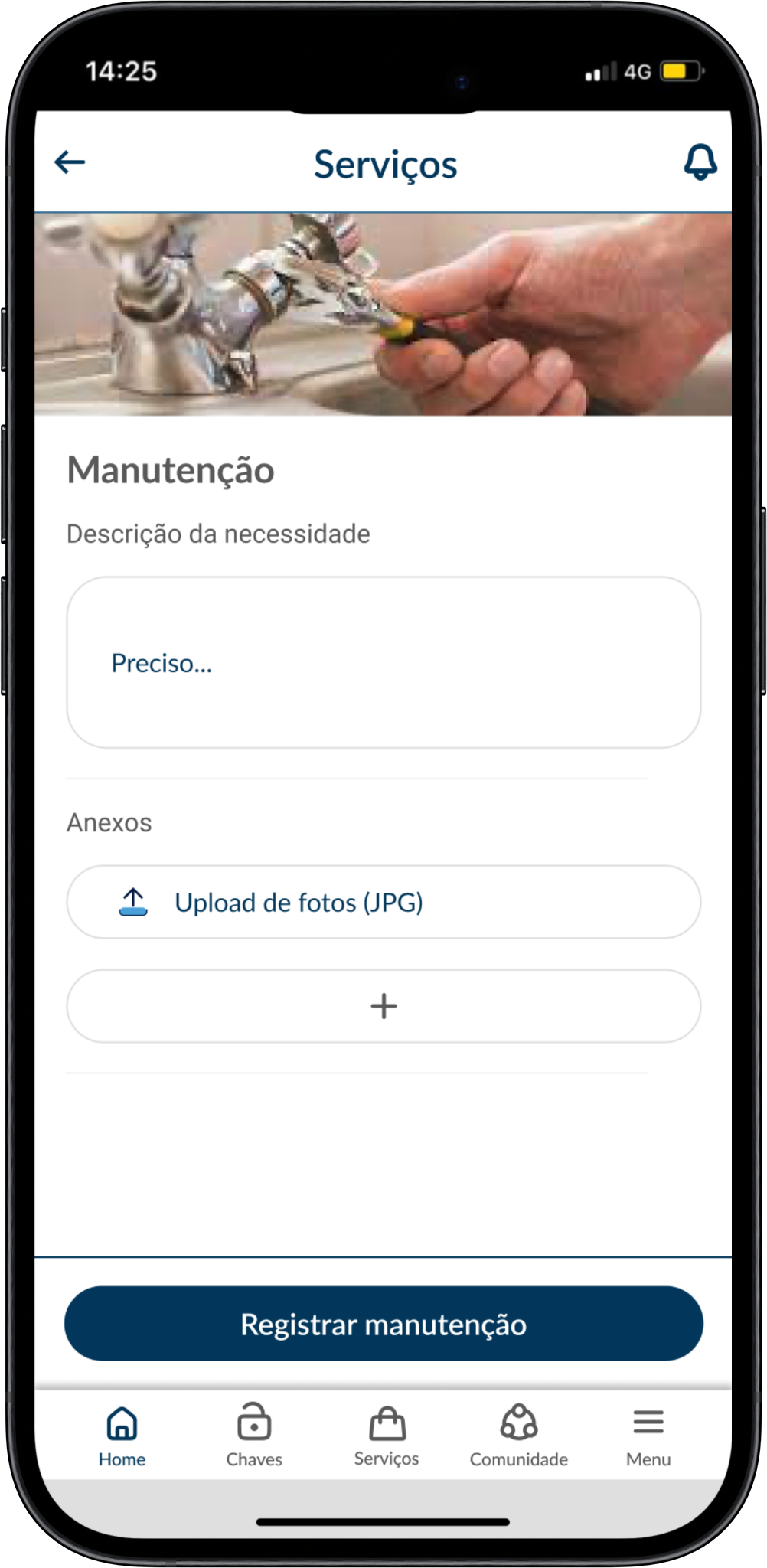 App Proguest: chamado de manutenção com upload de fotos